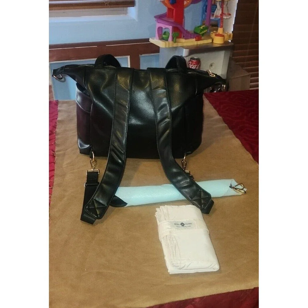 Miss Fong Diaper Bag Black Leather FA17001
